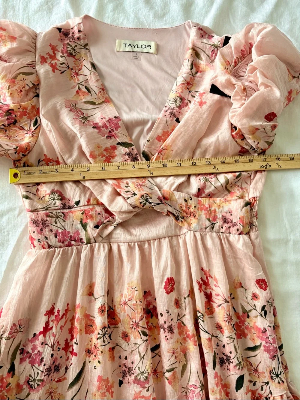 Taylor Floral Puff Sleeve Maxi Dress Pink Tiered Cottagecore Romantic Size 8 NWT